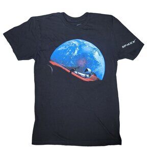 SpaceX T-Shirt With Starman & Earth Graphic 100% Cotton Unisex Black Size M